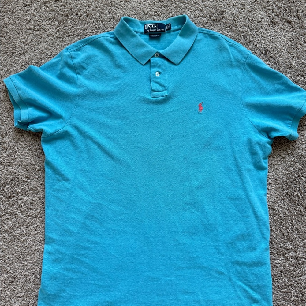 Ralph Lauren Turquoise with Pink horse Custom Fit Polo Shirt